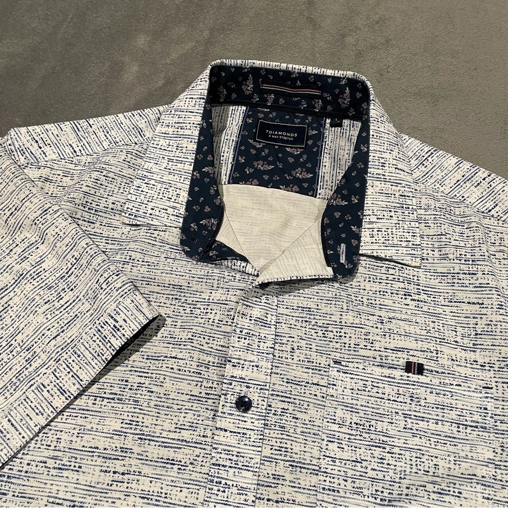 7 Diamonds 4 Way Stretch Shirt Mens Large White Geometric Stretch Button Up